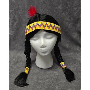 Native American Indian Maiden Braided Wig with Feather Headband Pocahontas